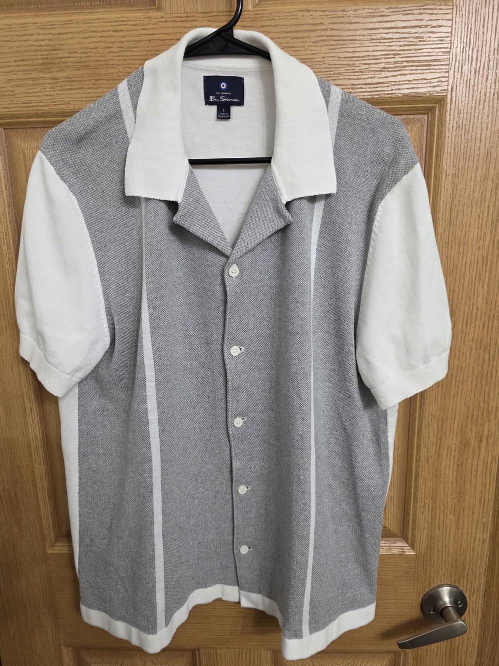 Ben Sherman Gray and White Short Sleeve Knit Polo Shirt